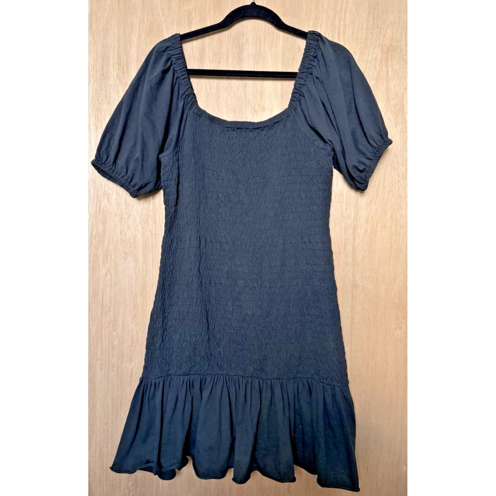 J. Crew Women's Smocked Puff-sleeve Black Knit Dress Size Medium Style AY838